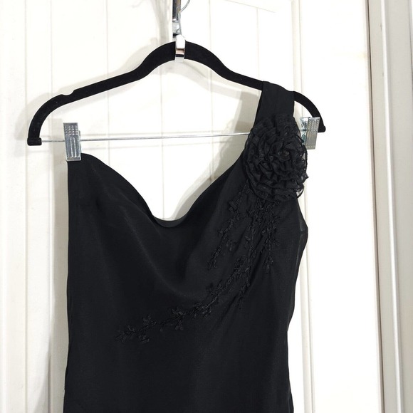 Sue Wong Womens Slip Dress Black Silk Rosette Midi Peasant Vtg 90s Y2K Fairy 14 - Picture 3 of 12